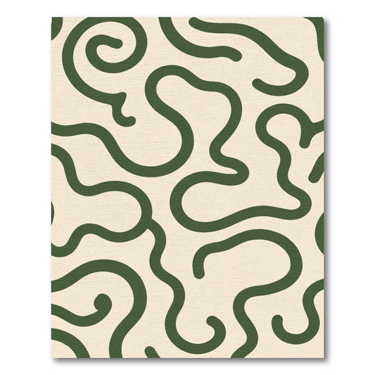 Olive Swirl Abstract Organic Lines Rug