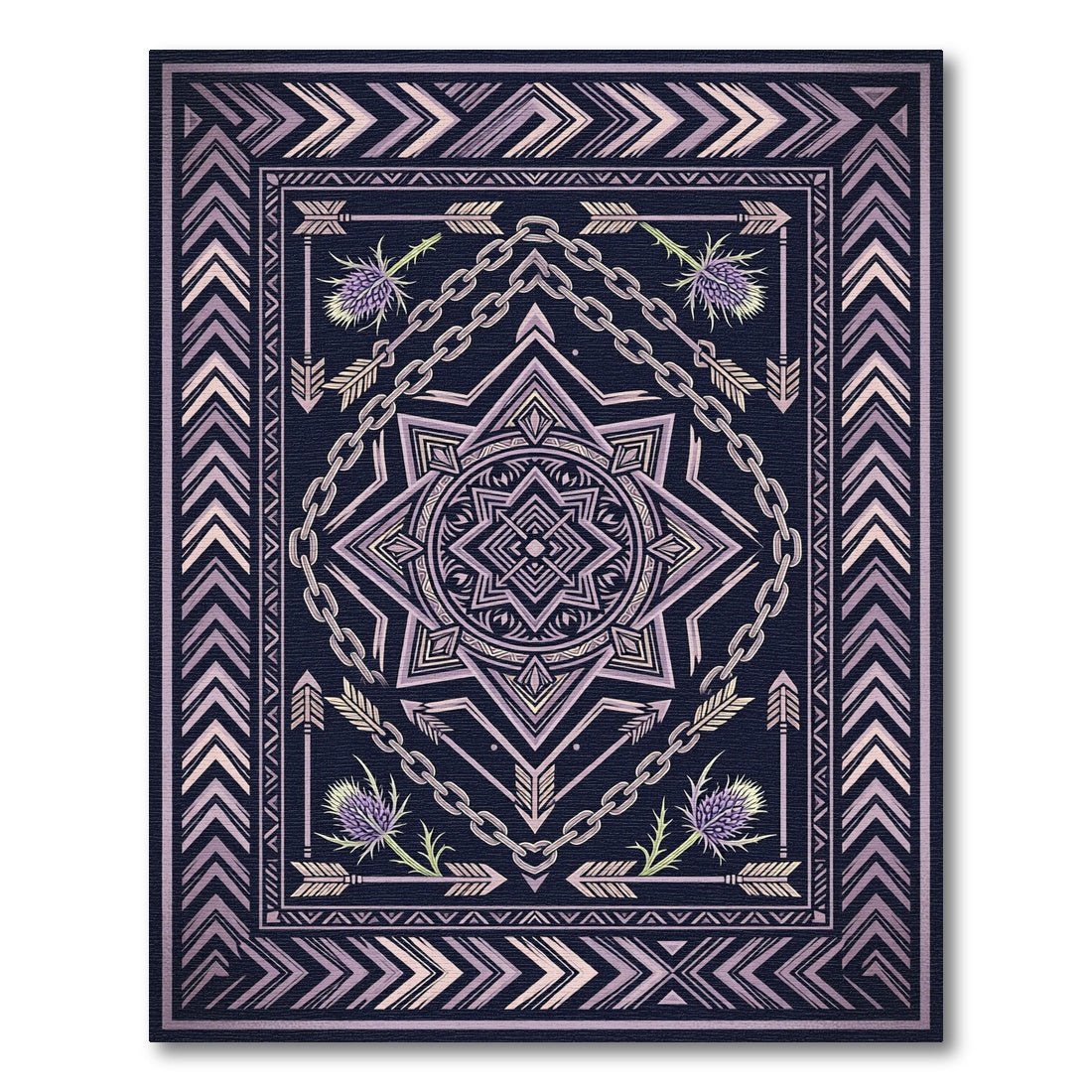 Purple Thistle Chain Arrow Mandala Rug