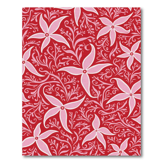 Crimson Pink Starburst Floral Vines Rug