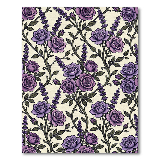 Elegant Purple Rose and Lavender Botanical Rug