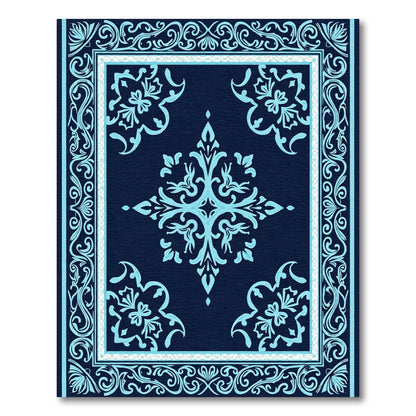 Navy Blue Light Blue Floral Medallion Rug