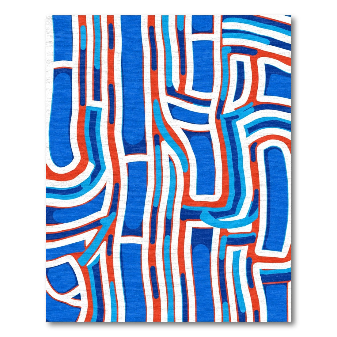 Bold Red Blue Abstract Intertwined Lines Rug