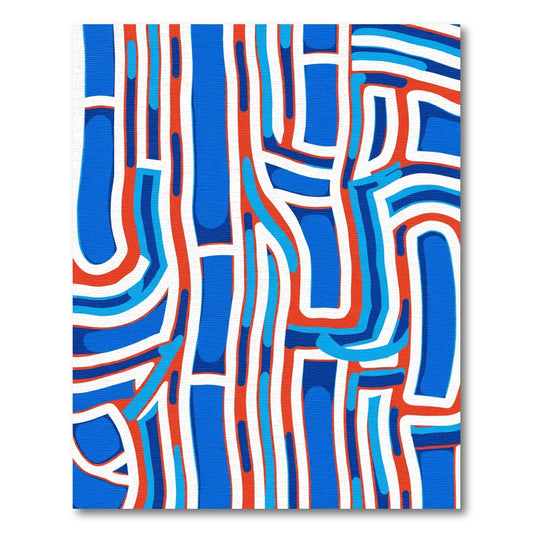 Bold Red Blue Abstract Intertwined Lines Rug