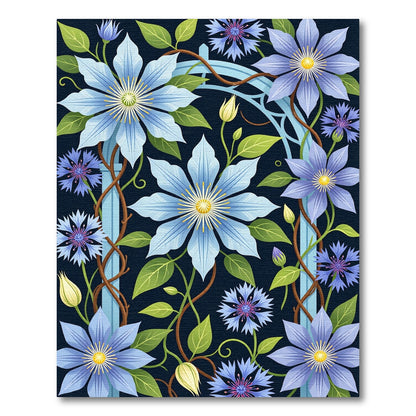 Botanical Clematis Cornflower Navy Floral Rug