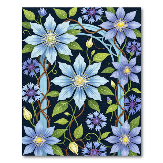 Botanical Clematis Cornflower Navy Floral Rug