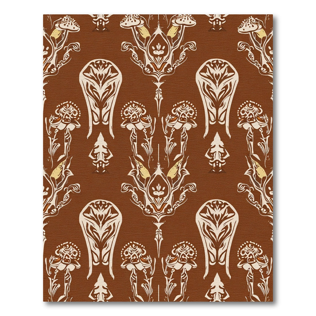 Earthy Brown Ivory Floral Scroll Rug