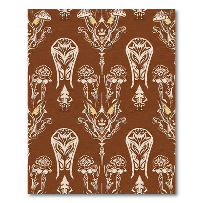 Earthy Brown Ivory Floral Scroll Rug