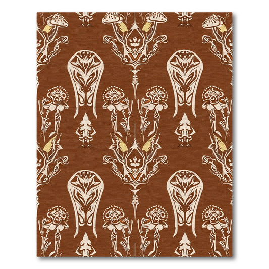 Earthy Brown Ivory Floral Scroll Rug