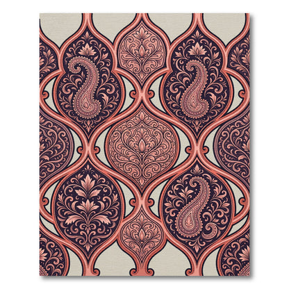 Elegant Damask Paisley Blush Navy Scroll Rug