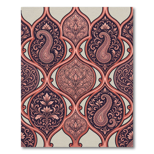 Elegant Damask Paisley Blush Navy Scroll Rug