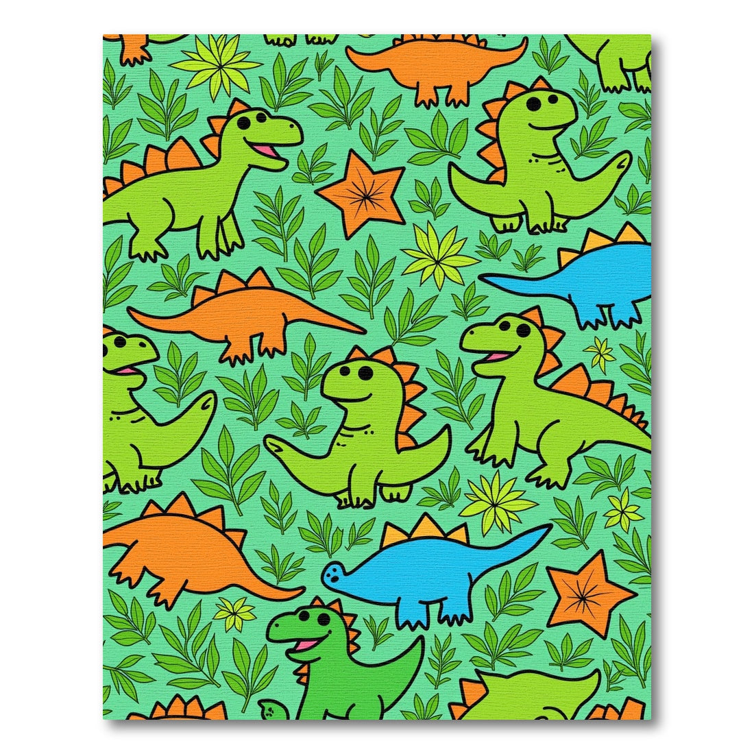 Playful Dinosaur Jungle Leaf Design Rug