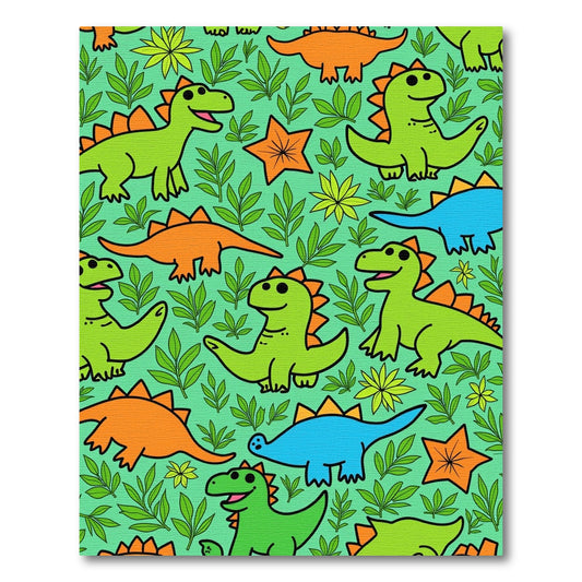 Playful Dinosaur Jungle Leaf Design Rug