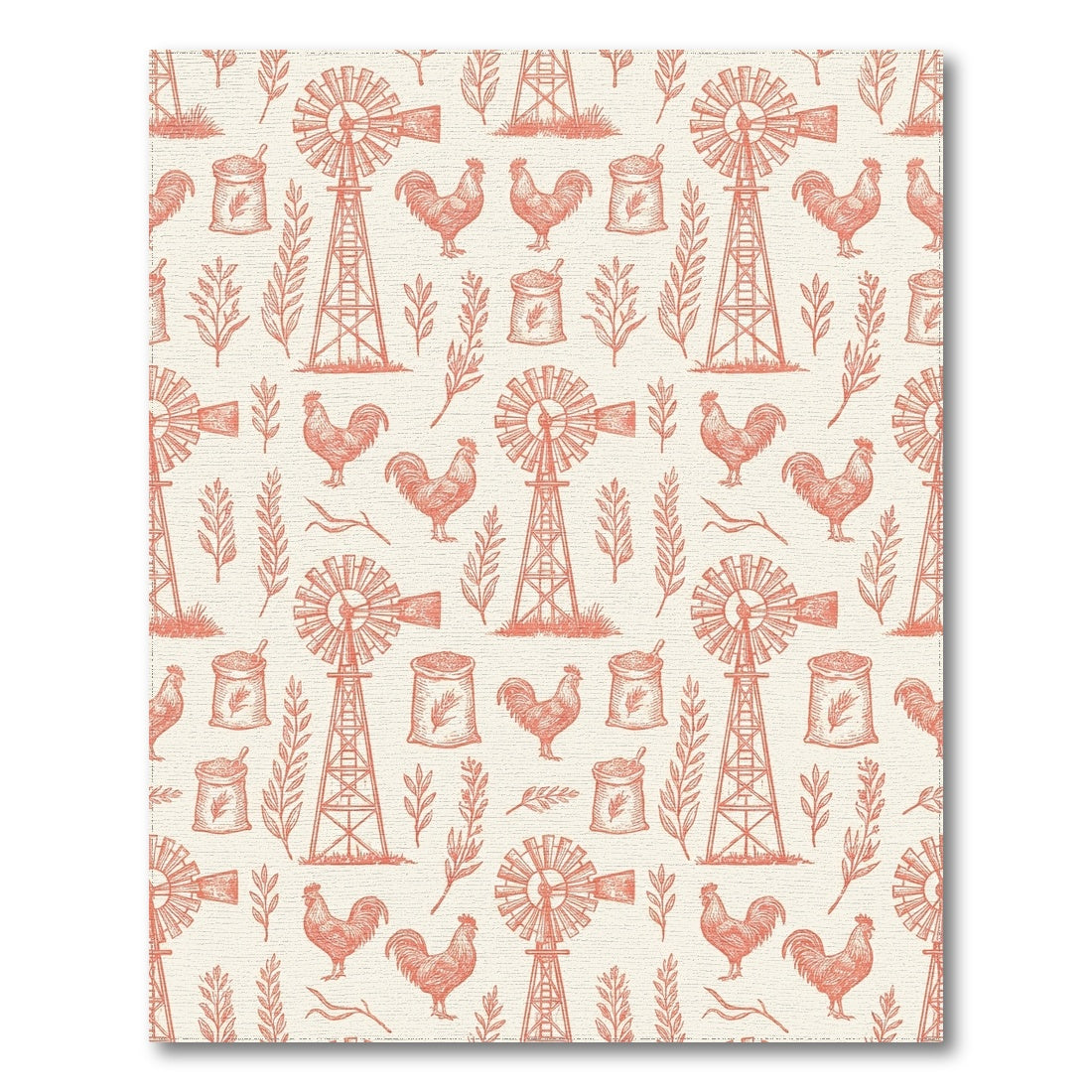 Rustic Windmill Rooster Wheat Farm Rug