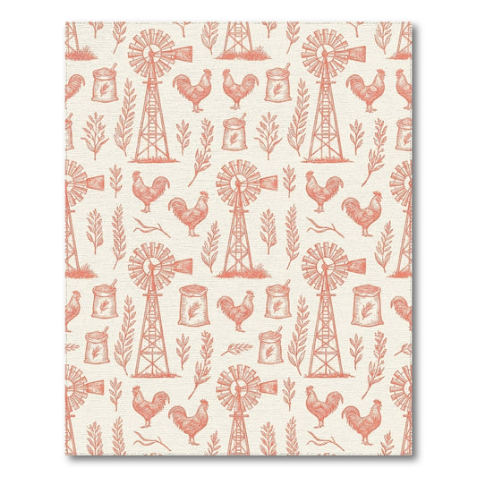Rustic Windmill Rooster Wheat Farm Rug