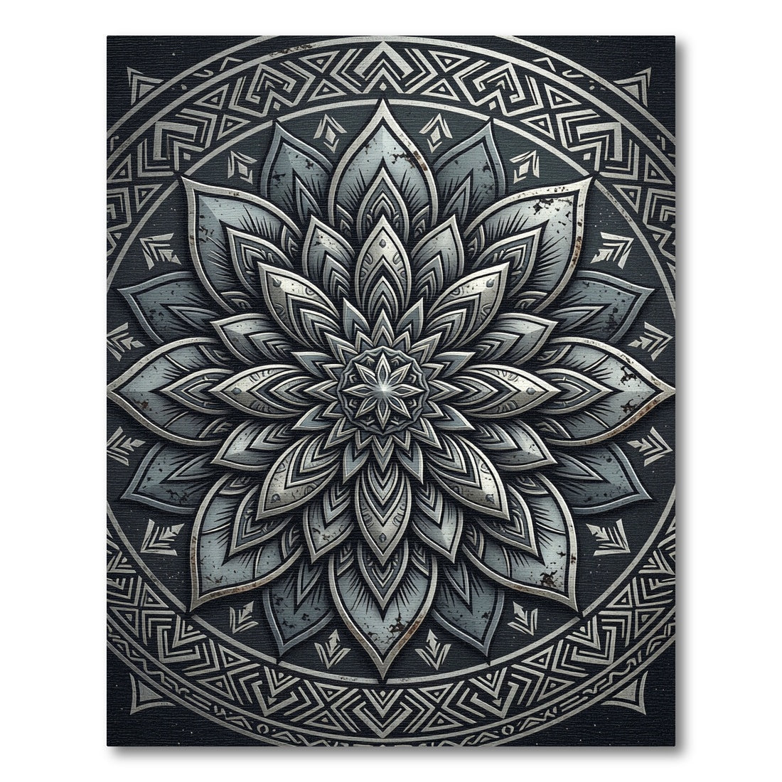 Metallic Gray Floral Mandala Medallion Rug