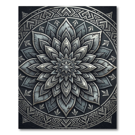Metallic Gray Floral Mandala Medallion Rug