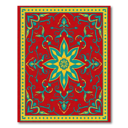 Crimson Teal Golden Floral Medallion Rug