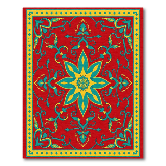 Crimson Teal Golden Floral Medallion Rug