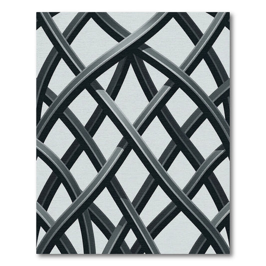 Minimalist Monochrome Intersecting Curved Geometric Lines Rug