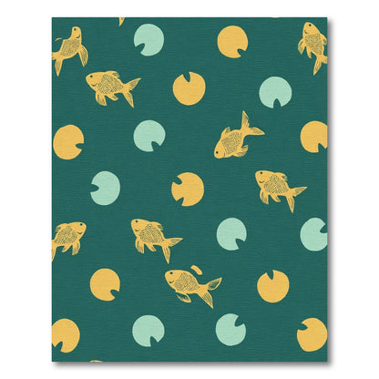 Golden Fish Teal Lily Pads Rug