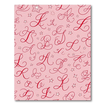 Red Calligraphic Alphabet Stars Rug