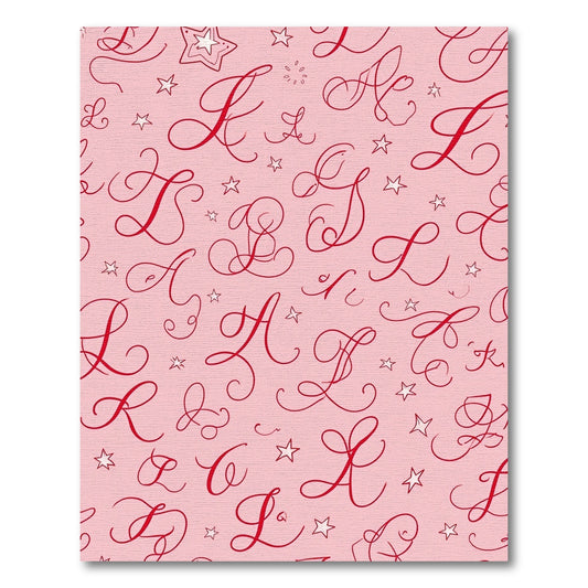 Red Calligraphic Alphabet Stars Rug