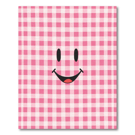 Pink Plaid Happy Face Charm Rug