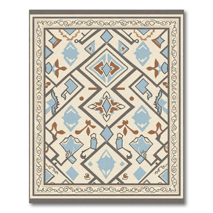 Cream Blue Brown Geometric Symmetry Rug