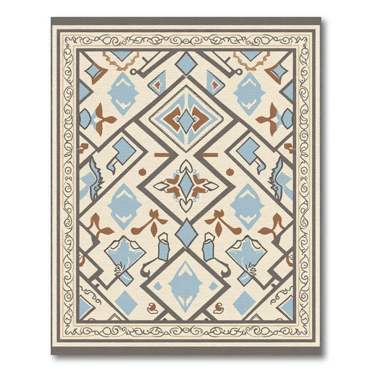 Cream Blue Brown Geometric Symmetry Rug