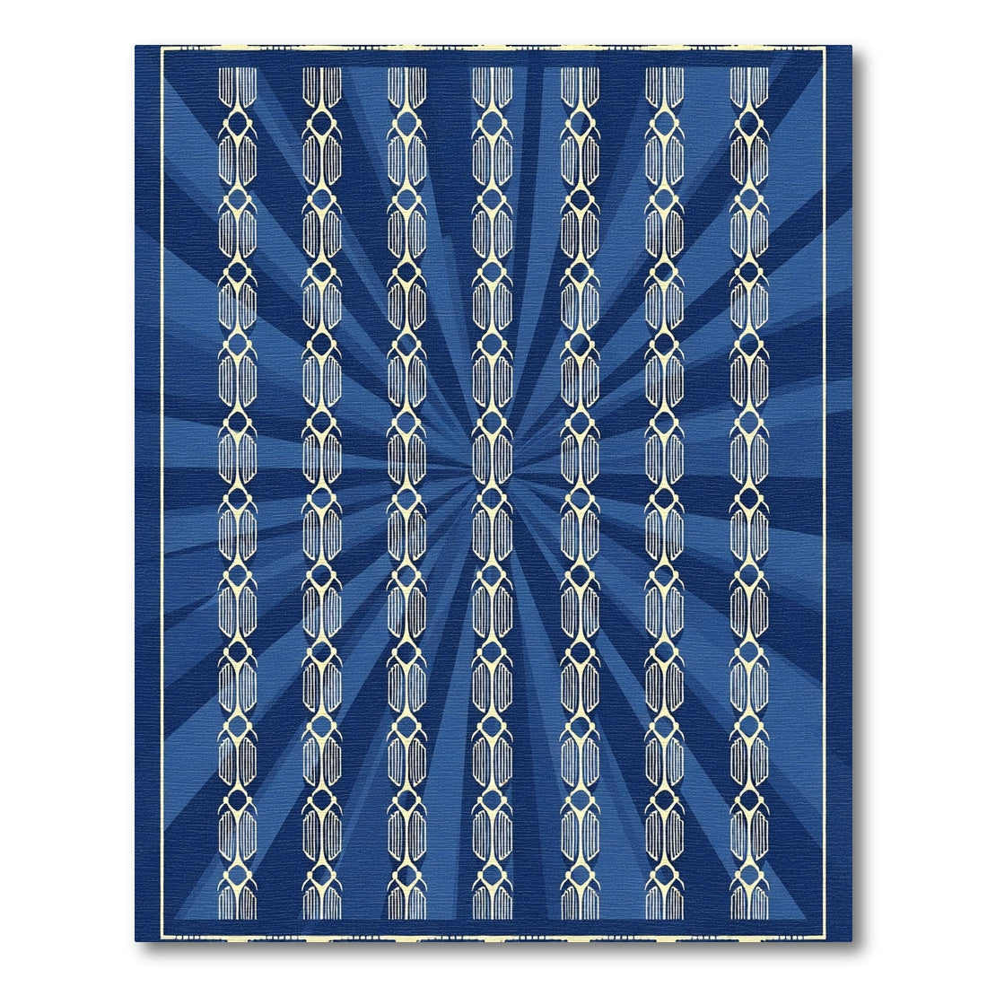 Art Deco Blue Sunburst Scarab Rug