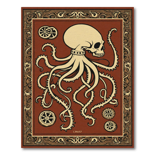 Steampunk Skull Octopus Gear Border Rug