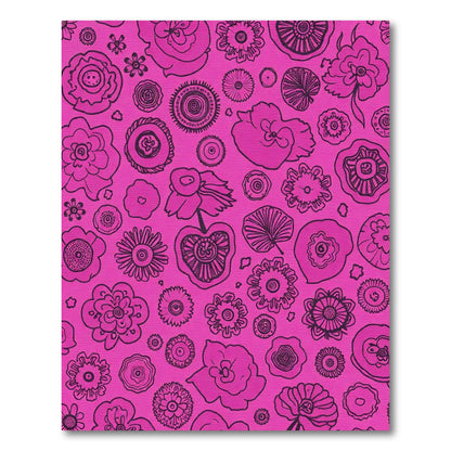 Bright Pink Botanical Outline Flower Arrangement Rug