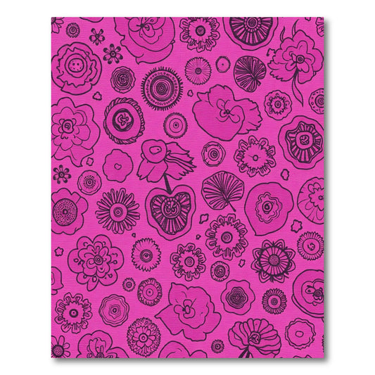 Bright Pink Botanical Outline Flower Arrangement Rug