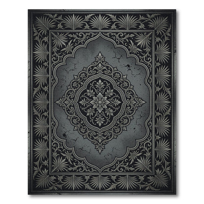 Ornate Charcoal Damask Floral Medallion Rug