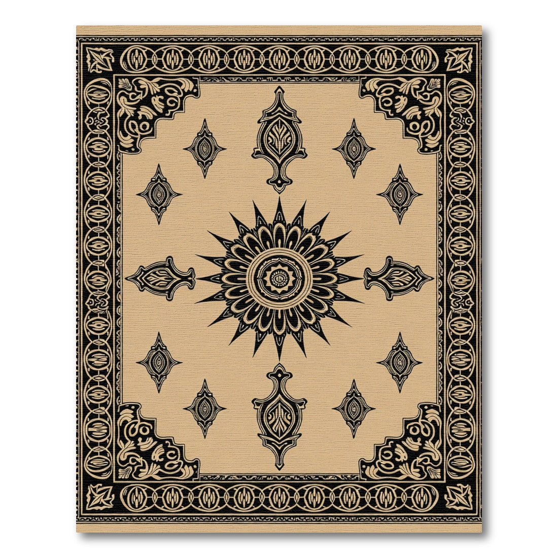 Black Sun Mandala Geometric Border Rug