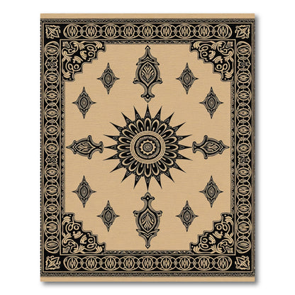 Black Sun Mandala Geometric Border Rug