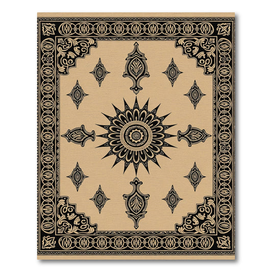 Black Sun Mandala Geometric Border Rug