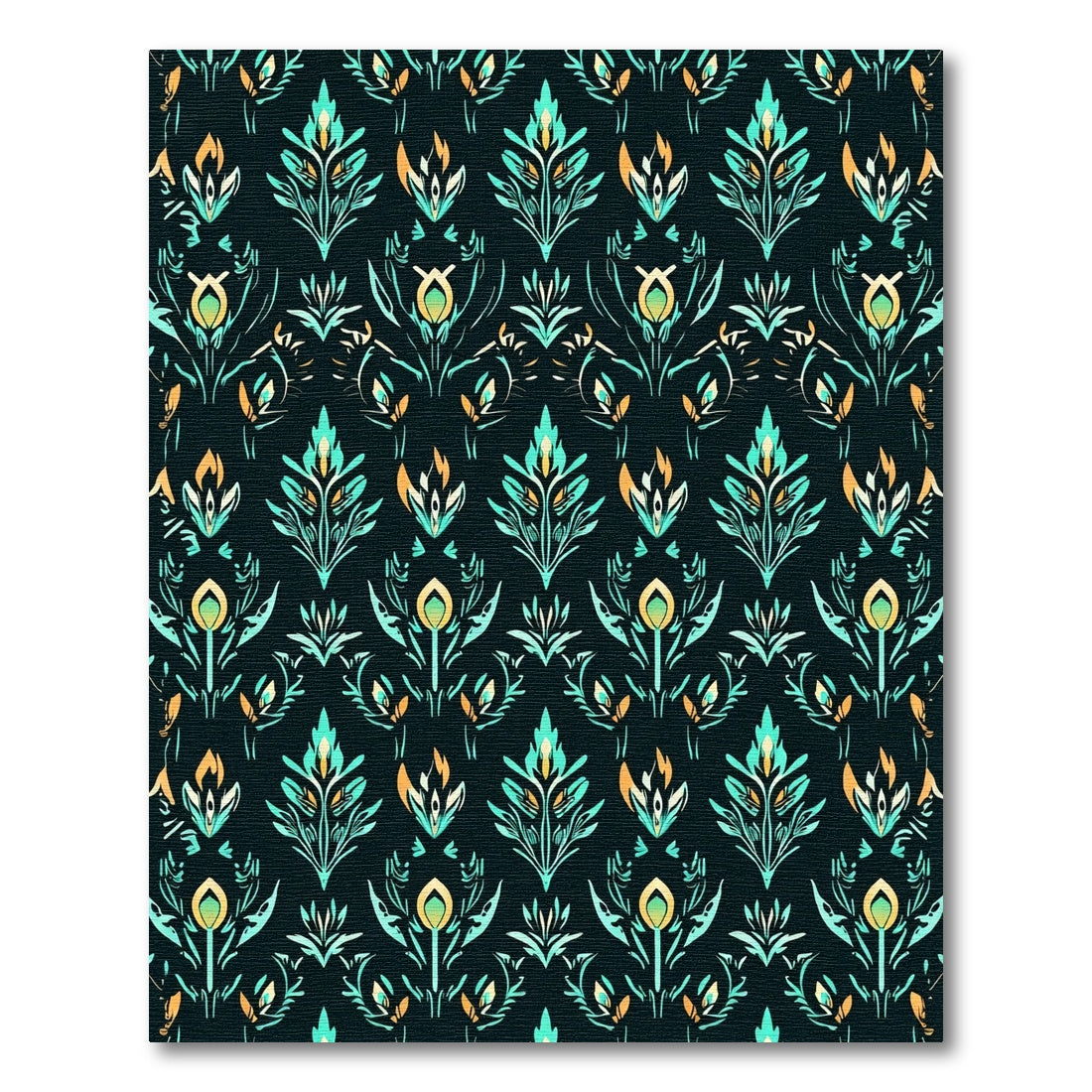 Teal Orange Floral Damask Tapestry Rug