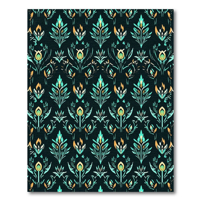 Teal Orange Floral Damask Tapestry Rug