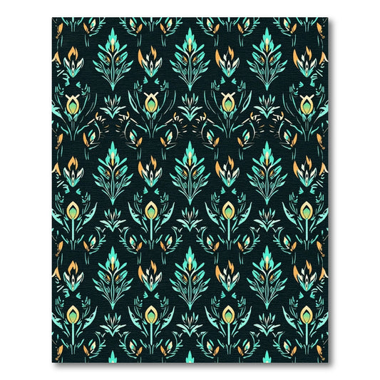 Teal Orange Floral Damask Tapestry Rug