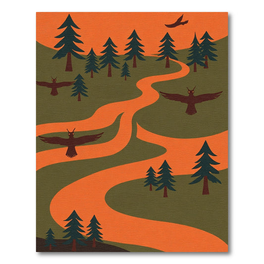 Terracotta Orange Forest Bird Scene Rug
