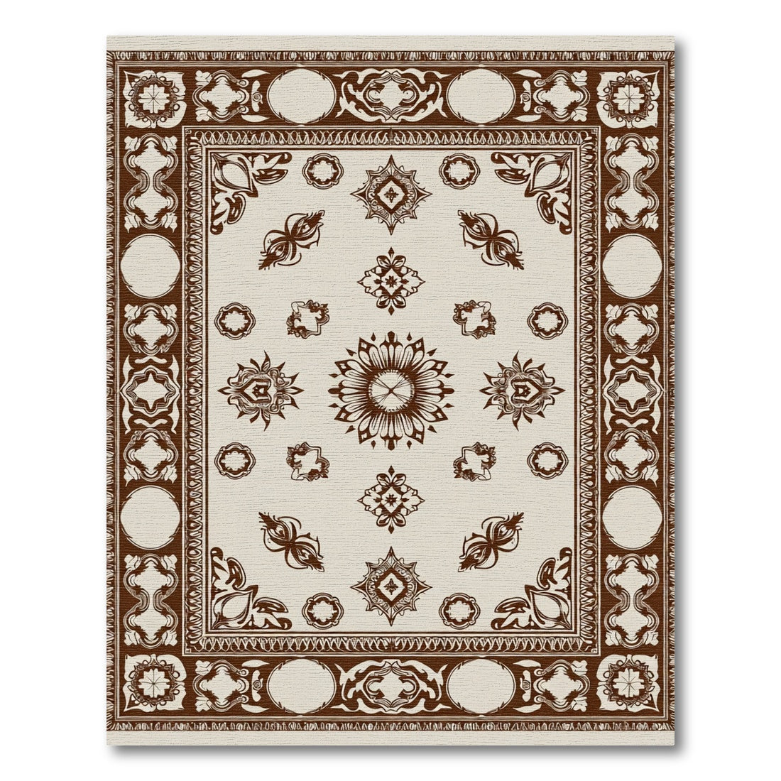 Ornate Brown Floral Medallion Rug