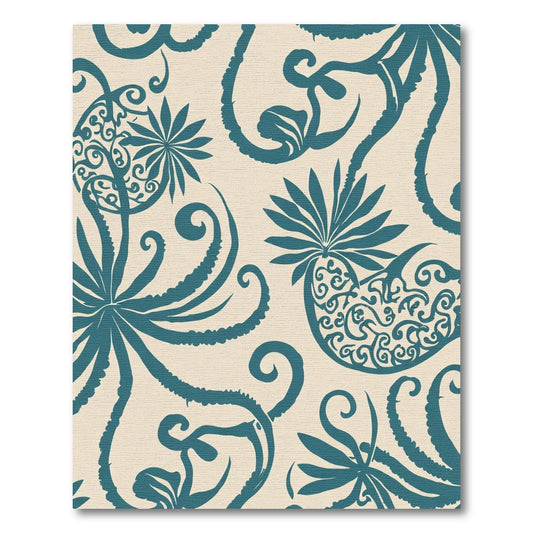 Teal Coral Swirl Botanical Rug