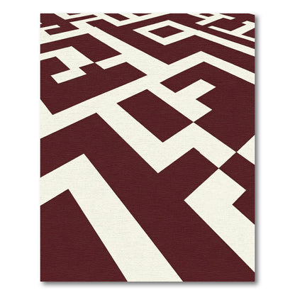 Deep Red Cream Geometric Maze Rug