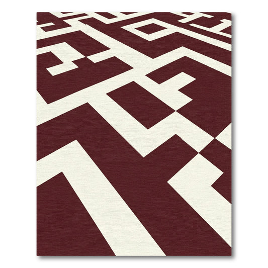Deep Red Cream Geometric Maze Rug