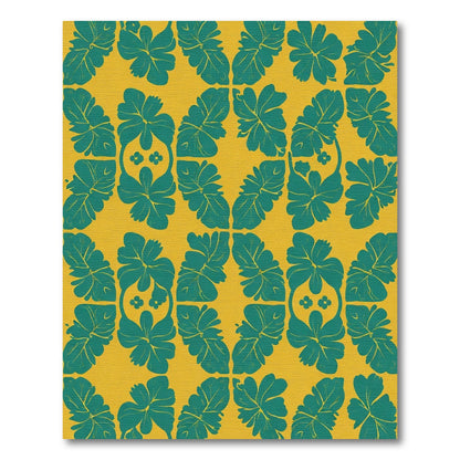 Tropical Teal Floral Garden Ochre Rug