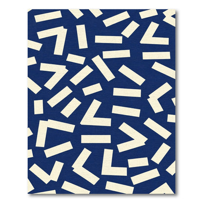 Cream Abstract Shapes Navy Background Rug