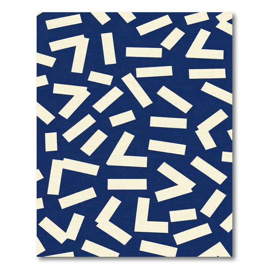 Cream Abstract Shapes Navy Background Rug