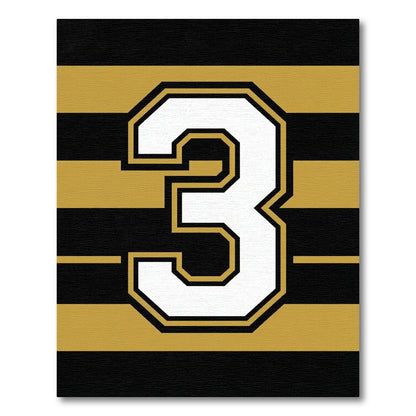 Bold Black Gold Striped Number 3 Rug