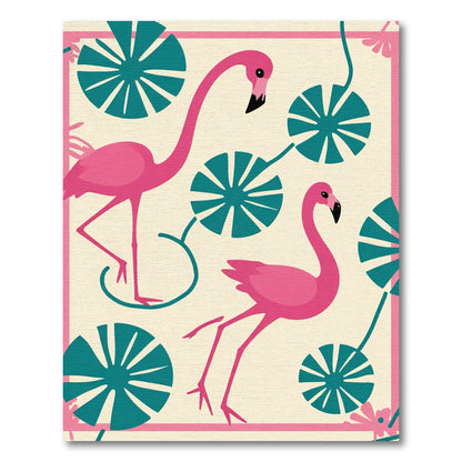 Pink Flamingos Teal Lotus Blossom Rug